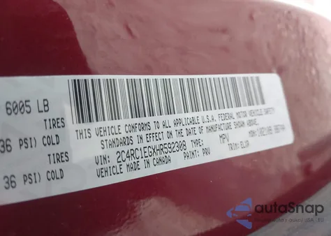 2017 Chrysler Pacifica Touring-L Plus z USA, uszkodzony, nr VIN 2C4RC1EGXHR592308